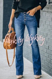 Christina High Rise Button Up Pocketed Flare Jeans