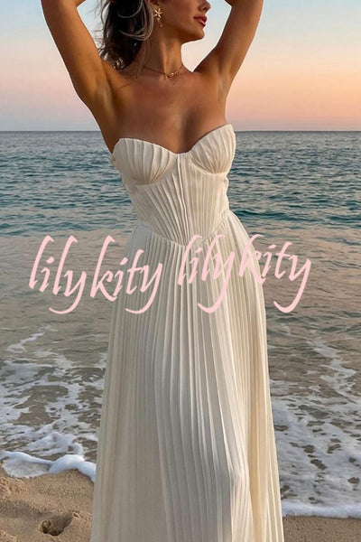 Romantic and Elegant Pleated Strapless Maxi Dress