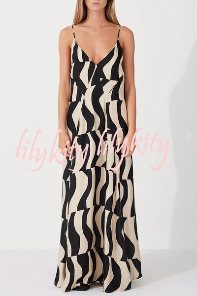 Flowing Elegance Geometric Print A-line Loose Maxi Dress
