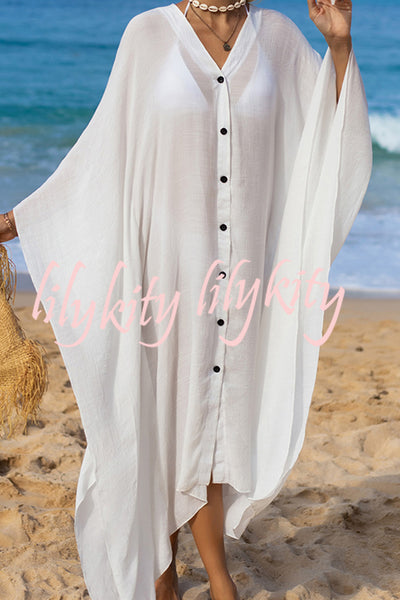Rustic V Neck Button Down Cover Up
