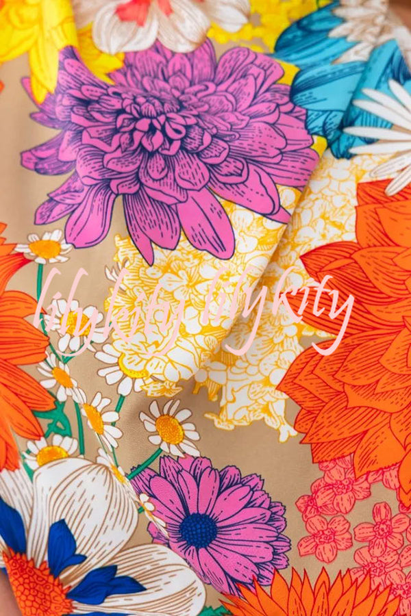 Land of Beauty Floral Print Halter Neck Elastic Waist Party Maxi Dress
