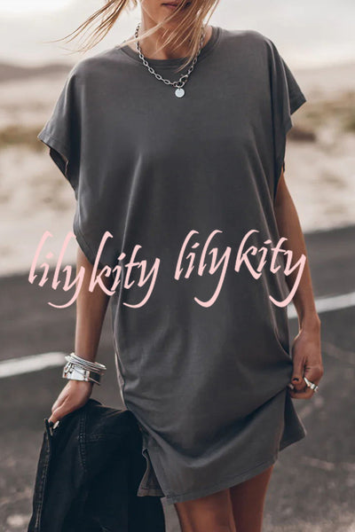 Absolutely Comfortable Cotton Blend Batwing Loose T-shirt Mini Dress