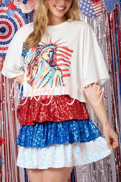 Independence Day Statue of Liberty Graphic Loose Top T-shirt