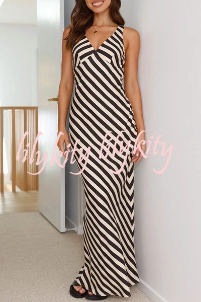 Ellery Linen Blend Stripe Back Tie-up Maxi Dress