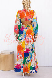 Bloom Forever Floral Print Cutout Elastic Waist Maxi Dress