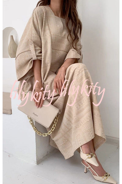 Dignified and Elegant Unique Print Wide Half Sleeve Loose Robe Maxi Dress