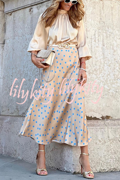 Swing + Elegant Satin Polka Dots Print Skirt