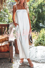 Saturday Strolling Linen Blend Pocketed Relaxed Jumpsuit