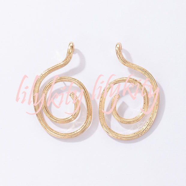 Gold Oval Geometric Circle Line Earrings