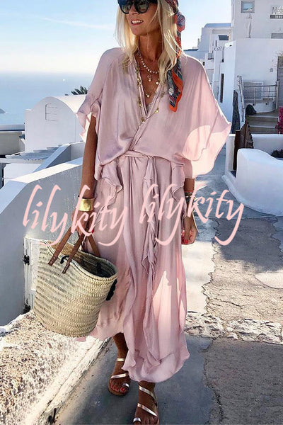 Island Girl Belted Kimono Cover-up Maxi Dress