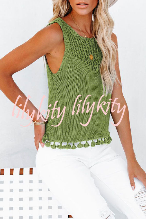 Solid Color Sexy Hollow Fringed Sweater