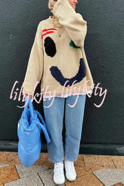 Feel Good Knit Colorful Smiley Face Loose Pullover Sweater