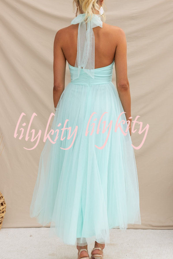 Fairy Vibes Tulle Gathered Detail Halter Maxi Dress