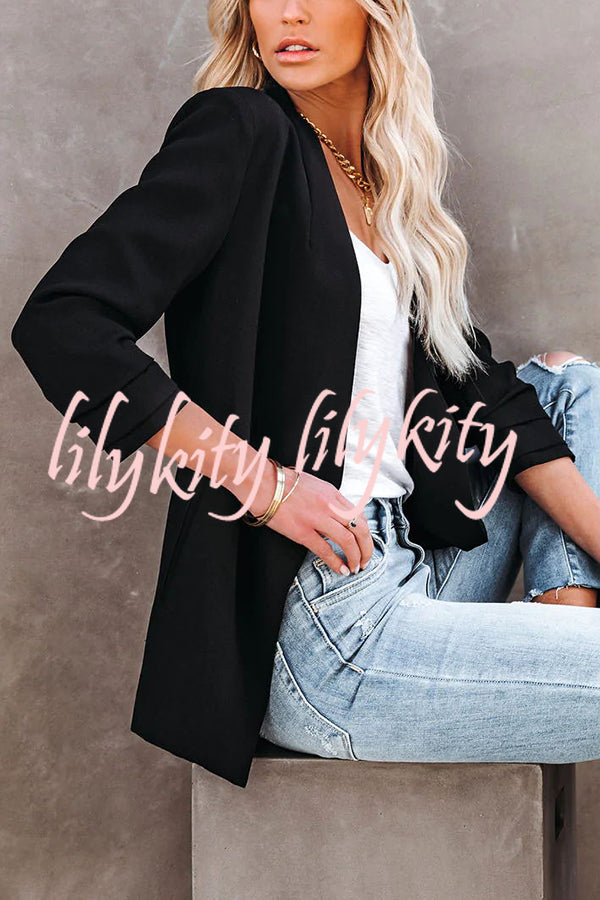 Fashion Affairs Pocketed Ruched Sleeves Blazer