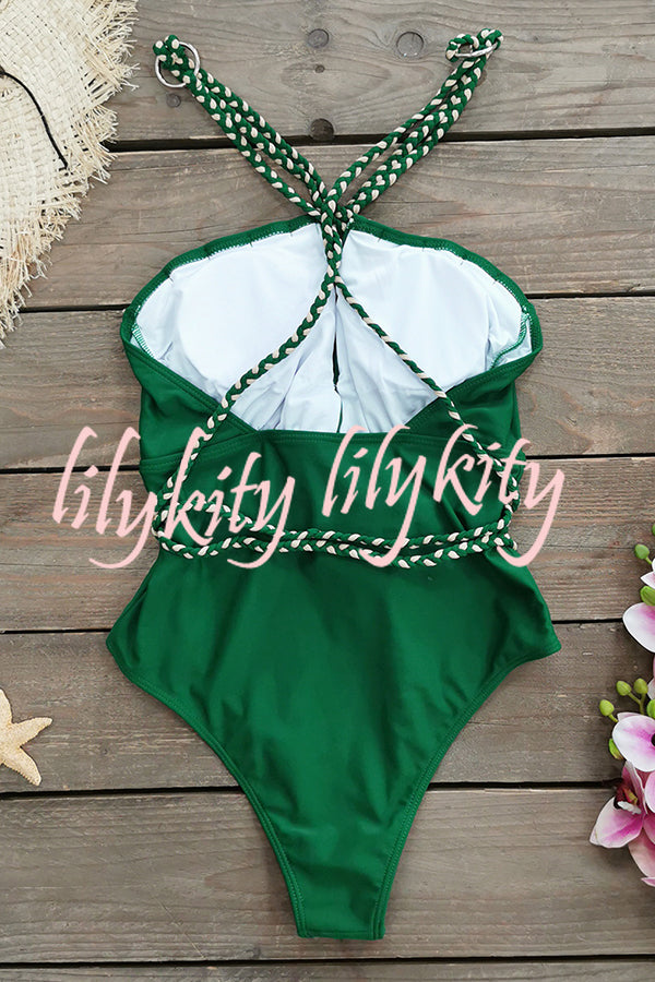 Sexy V-neck Cross-tie Elastic One-piece Swimsuit