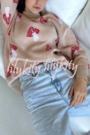 Mushroom Pattern Casual Loose Round Neck Knitted Sweater