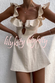 Happy Energy Linen Blend Ruffle Cut Out Resort Mini Dress