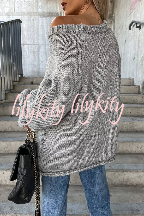 Casual Street Atmosphere Knit Wide Neck Loose Sweater