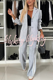 Bold Claim Sporty Patchwork Lapel Blazer and Elastic Waist Pocket Loose Pants Set