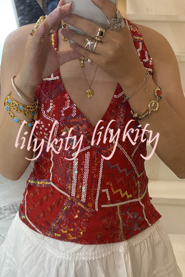 Fashion Sequined Casual V-neck Backless Slim Vest