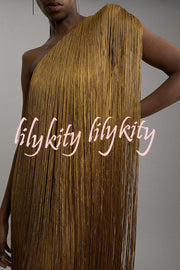 Fashion One-shoulder Slim-fit Elegant Tassel Mini Dress