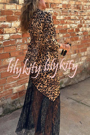 Coco Lady Leopard Print Long Sleeve Lapel Blazer