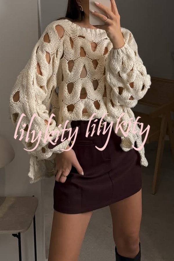 Solid Color Casual Hollow Long-sleeved Holiday Knitted Sweater