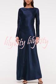 Eternal Event Satin Long Sleeve Cowl Back Slip Maxi Dress