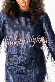 Insight Blueberry Sequin Fringe Long Sleeve Blouse