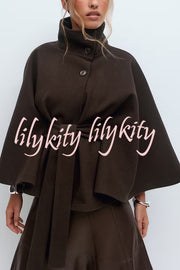 Fashionable Stand Collar Button Waist Tie Loose Cape