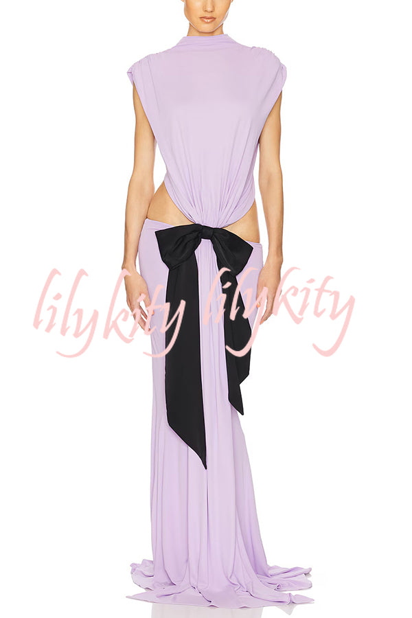 Sexy Open Back Bow Embellished Elegant Fishtail Maxi Dress