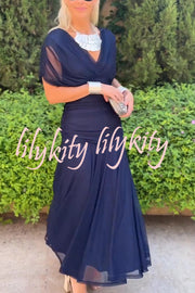 Unique Printed V-Neck Waisted Mesh Holiday Maxi Dress