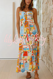 Radiant As Always Unique Print Front Tie-up Slip Maxi Dress