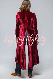 Vintage Velvet Long Loose Pocket Slit Coat