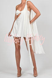 Antari Pleated Tube Top One Shoulder Tie-up Vacation Mini Dress