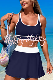 Fashion Contrast Color Stretch Sports Two-piece Bikini Swimsuit