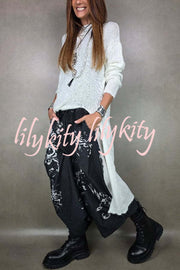 Solid Color Knitted Long-sleeved Casual Slit Midi Dress