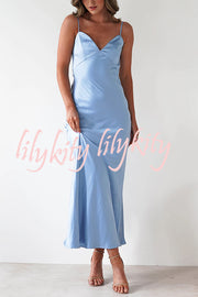 Satin Elegant Sling Backless Lace-Up Midi Dress