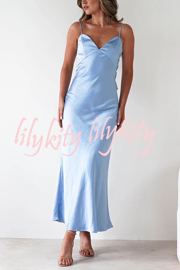 Satin Elegant Sling Backless Lace-Up Midi Dress