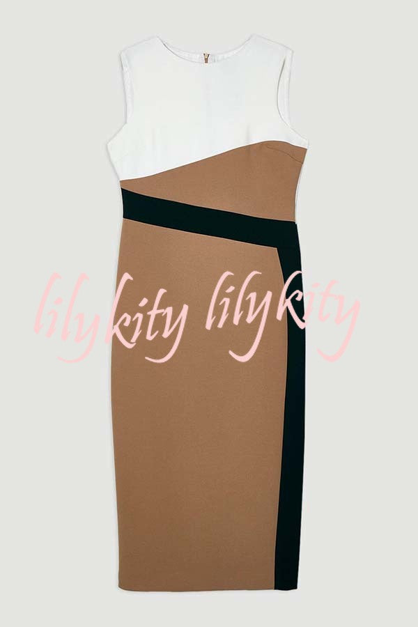 Workwear Day Colourblock Tailored Pencil Slit Stretch Midi Dress