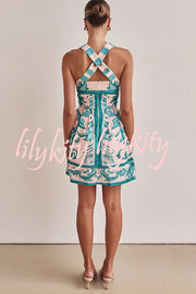 Channeling Summer Linen Blend Unique Print Wide Strap Pocketed Mini Dress