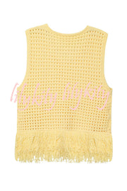 Solid Color Round Neck Sleeveless Hollow Tassel Loose Vest