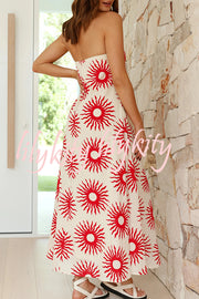 Sandy Silhouette Unique Print Strapless A-line Maxi Dress