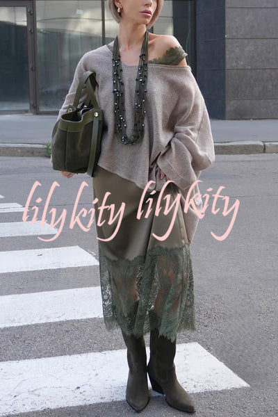 Warm Winter Knit Wide Neck Batwing Sleeve Loose Relaxed Sweater
