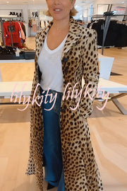 Leopard Print Long Sleeve Pocket Casual Maxi Trench Coat