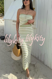 Bahamas Beach Knit Colorblock Stripes Bandeau Top and High Rise Stretch Maxi Skirt Set