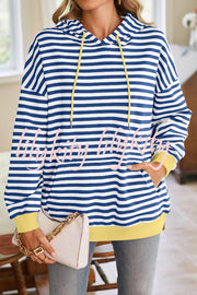 Striped Print Long Sleeve Pocket Loose Hoodie