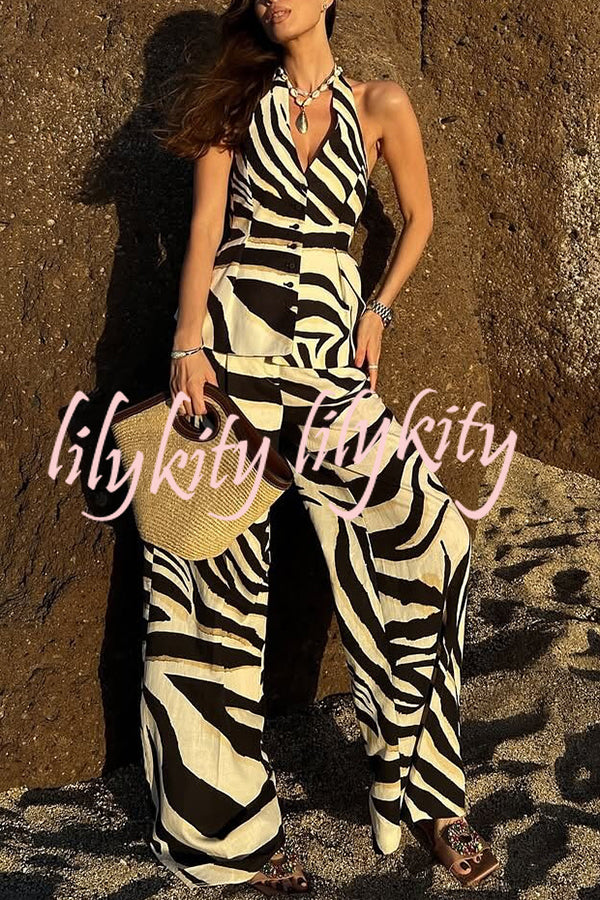 Zebra Print Casual Pocket Wide-leg Pants