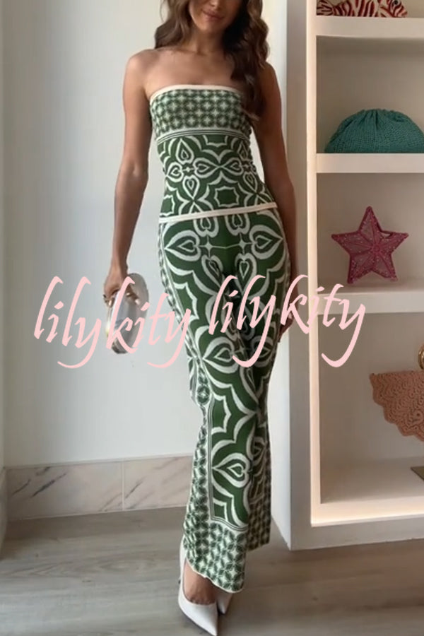 Orla Knit Mosaic Tile Print Bandeau and High Rise Stretch Flared Pants Set