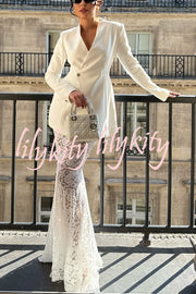 Poetic Muse Floral Lace High Rise Elastic Waist Fishtail Hem Maxi Skirt